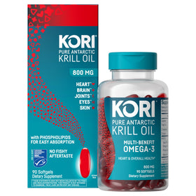 Kori Krill Huile Omega-3 avec étiquette visible