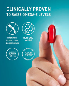 Kori Krill Huile Omega-3 sur une table en bois