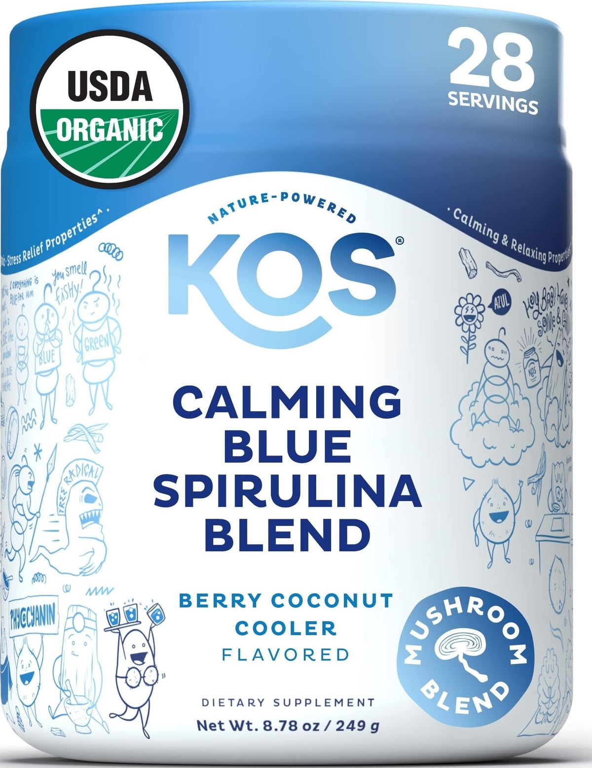 KOS Mélange de Spiruline Bleue 322g vue de face avec emballage