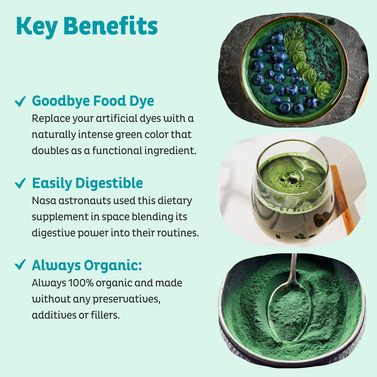 KOS Poudre de Spiruline Bio 475g en utilisation dans un smoothie