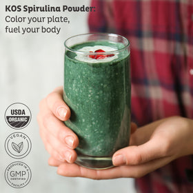 KOS Poudre de Spiruline Bio 475g vue arrière avec informations nutritionnelles