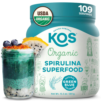 KOS Poudre de Spiruline Bio 475g vue de face avec emballage