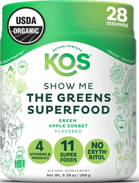 KOS Poudre de Super Greens Bio - emballage avant avec saveur pomme