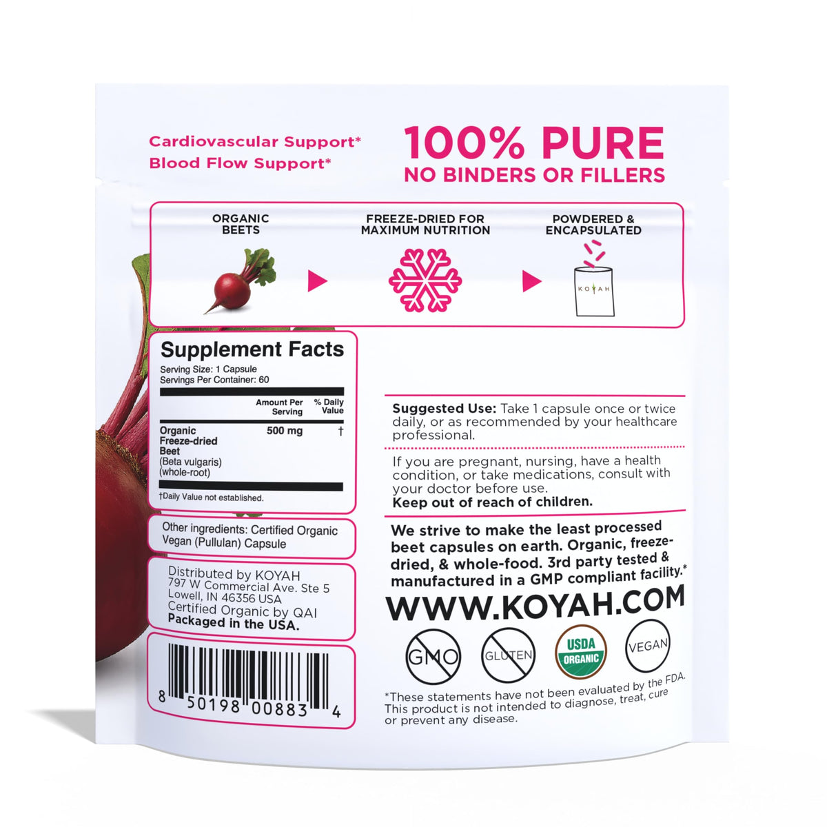 KOYAH Capsules de Betterave Bio, emballage et étiquette