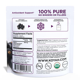 KOYAH Capsules de Cassis Bio, 600 mg de poudre de cassis par capsule, vue de face