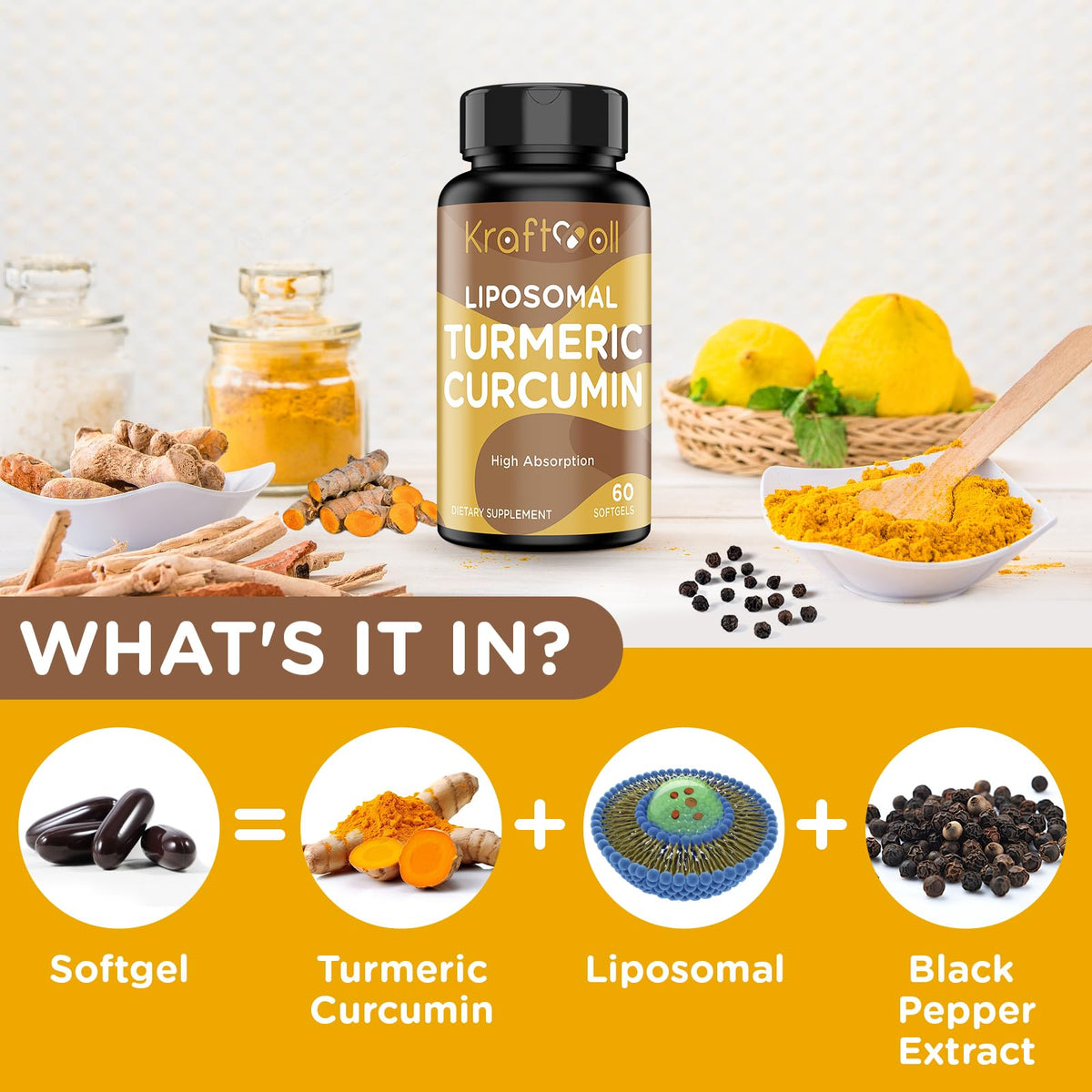 Kraftvoll Complément Alimentaire Curcuma Liposomal 2200 mg - gélule ouverte