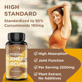 Kraftvoll Complément Alimentaire Curcuma Liposomal 2200 mg - gélules sur fond blanc