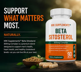KRK SUPPLEMENTS Beta Sitosterol 800mg capsules à côté d'un verre d'eau