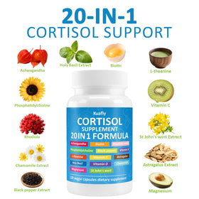 KUAFLY Compléments Alimentaires Cortisol capsules sur un fond neutre