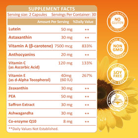 KUAFLY Compléments Alimentaires Luteine et Zeaxanthine 50MG, capsules