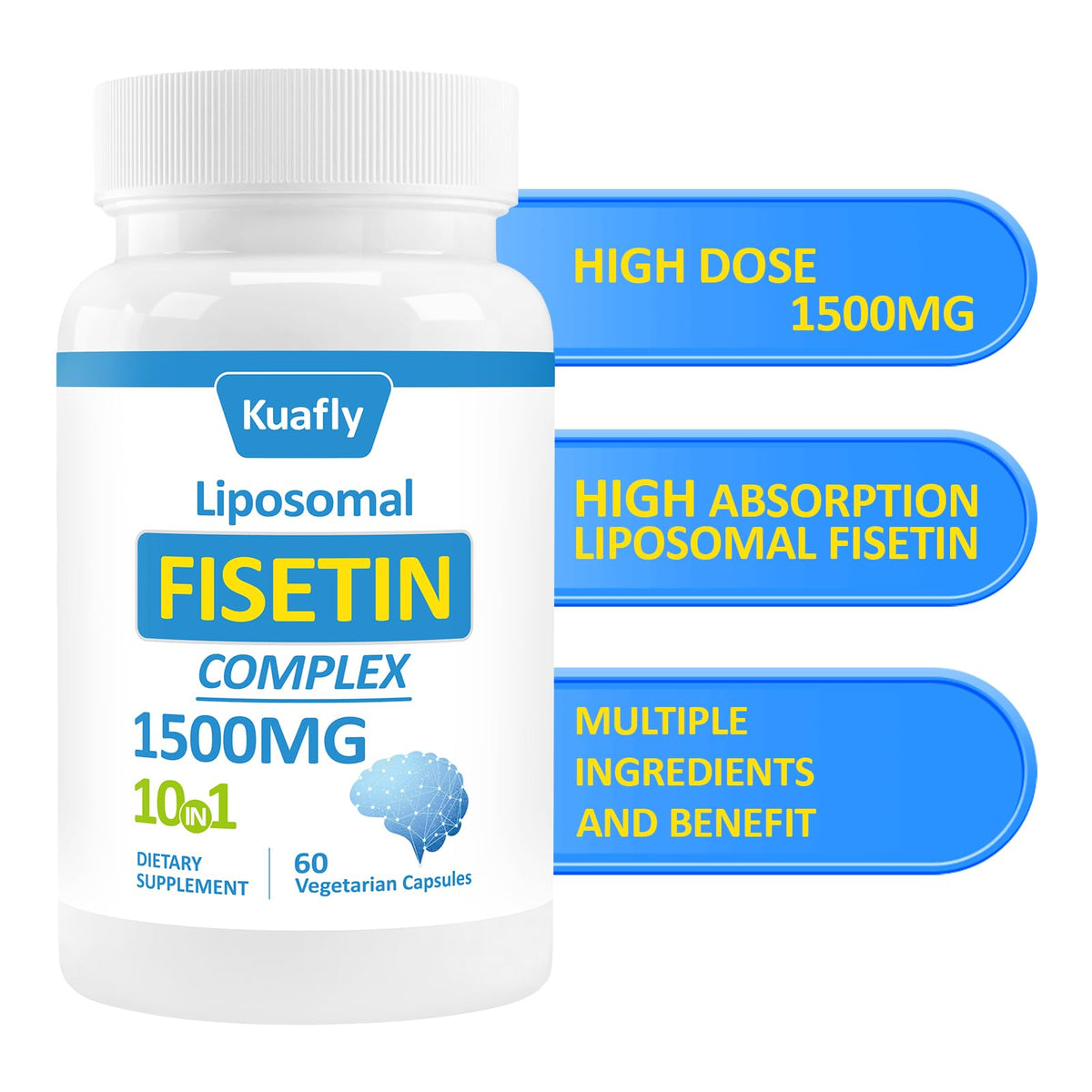 KUAFLY Fisetin 1500 mg capsules en gros plan