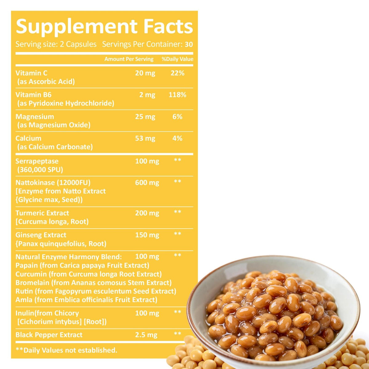 KUAFLY Nattokinase 12000 FU 600mg capsules back view