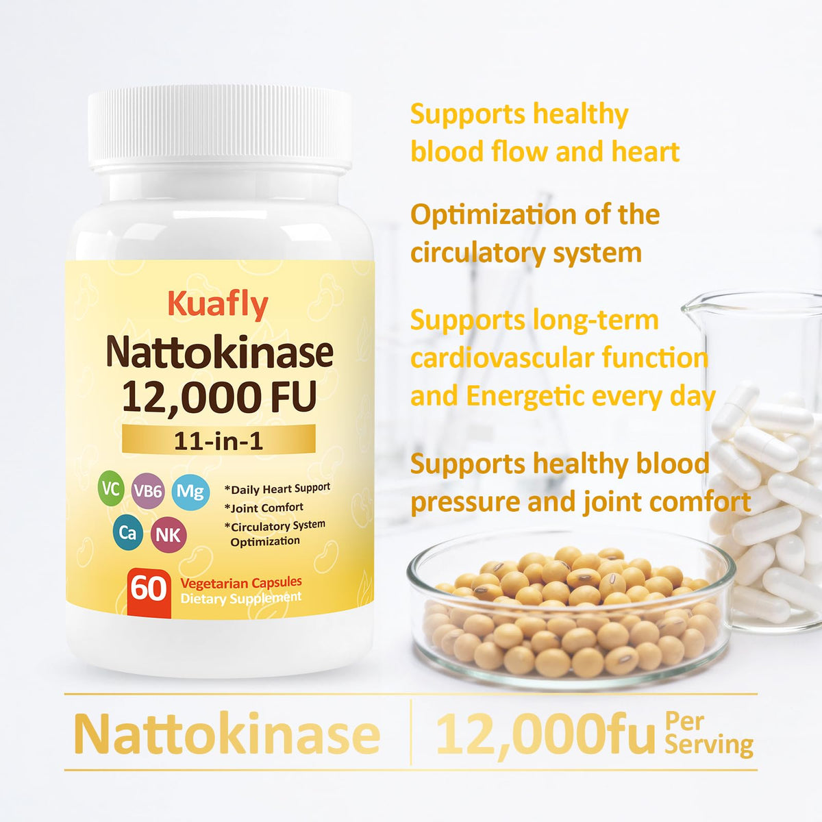 KUAFLY Nattokinase 12000 FU 600mg capsules side view