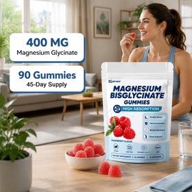 Kuerusor Gummies de Magnésium Bisglycinate 400mg, gummies sur une table