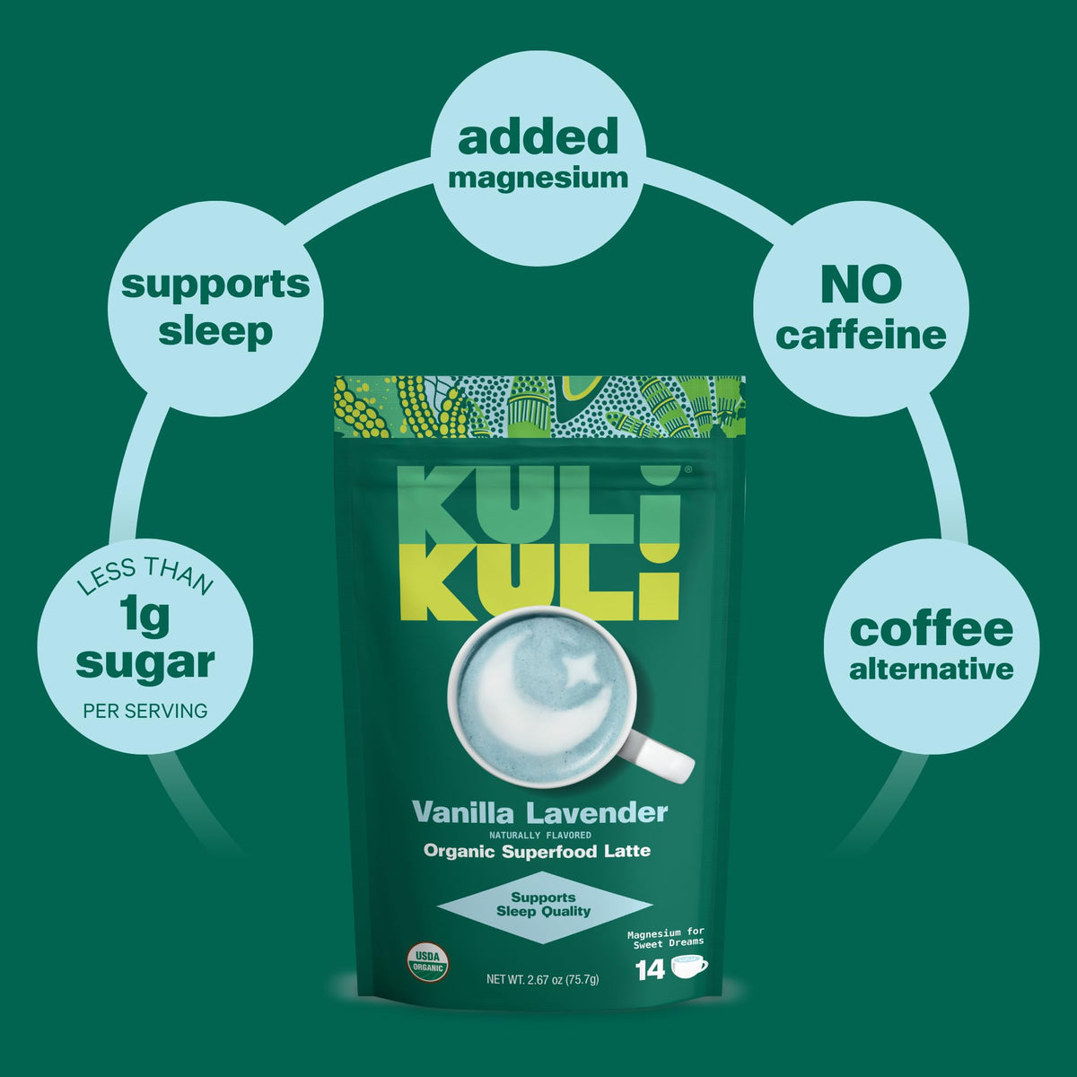 Kuli Kuli Latte Superfood Vanille Lavande - mélange avec des fleurs de lavande