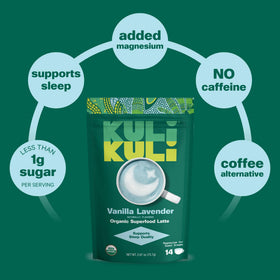 Kuli Kuli Latte Superfood Vanille Lavande - mélange avec des fleurs de lavande