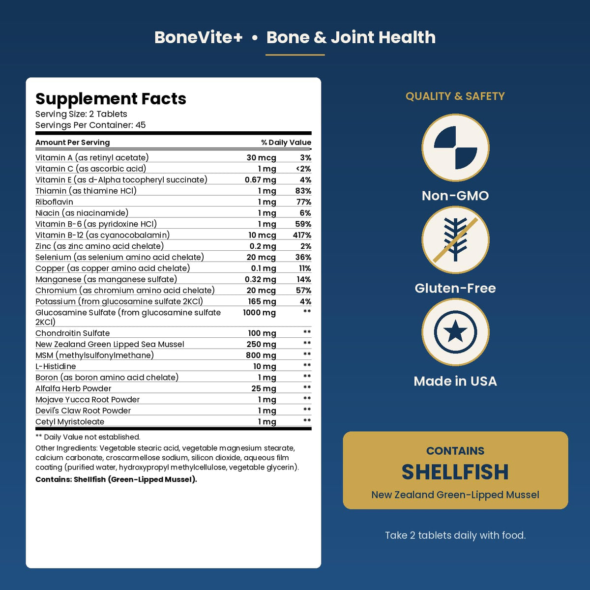 Kurryculum BoneVite+ 90 Tablettes arrière avec informations nutritionnelles