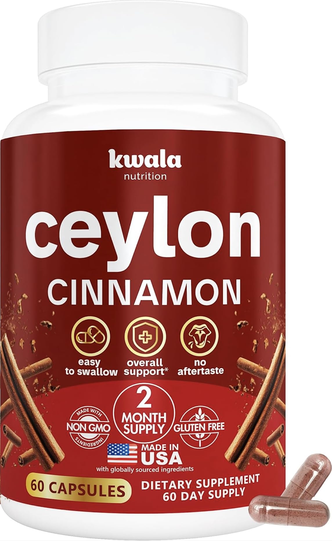 Kwala Nutrition complément alimentaire cannelle de Ceylan 60 capsules vue avant