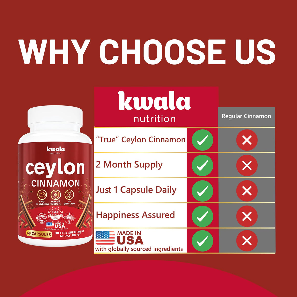 Kwala Nutrition complément alimentaire cannelle de Ceylan sur une table en bois