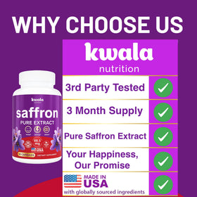 Kwala Nutrition Compléments Alimentaires Safran 88,5 mg Flacon ouvert