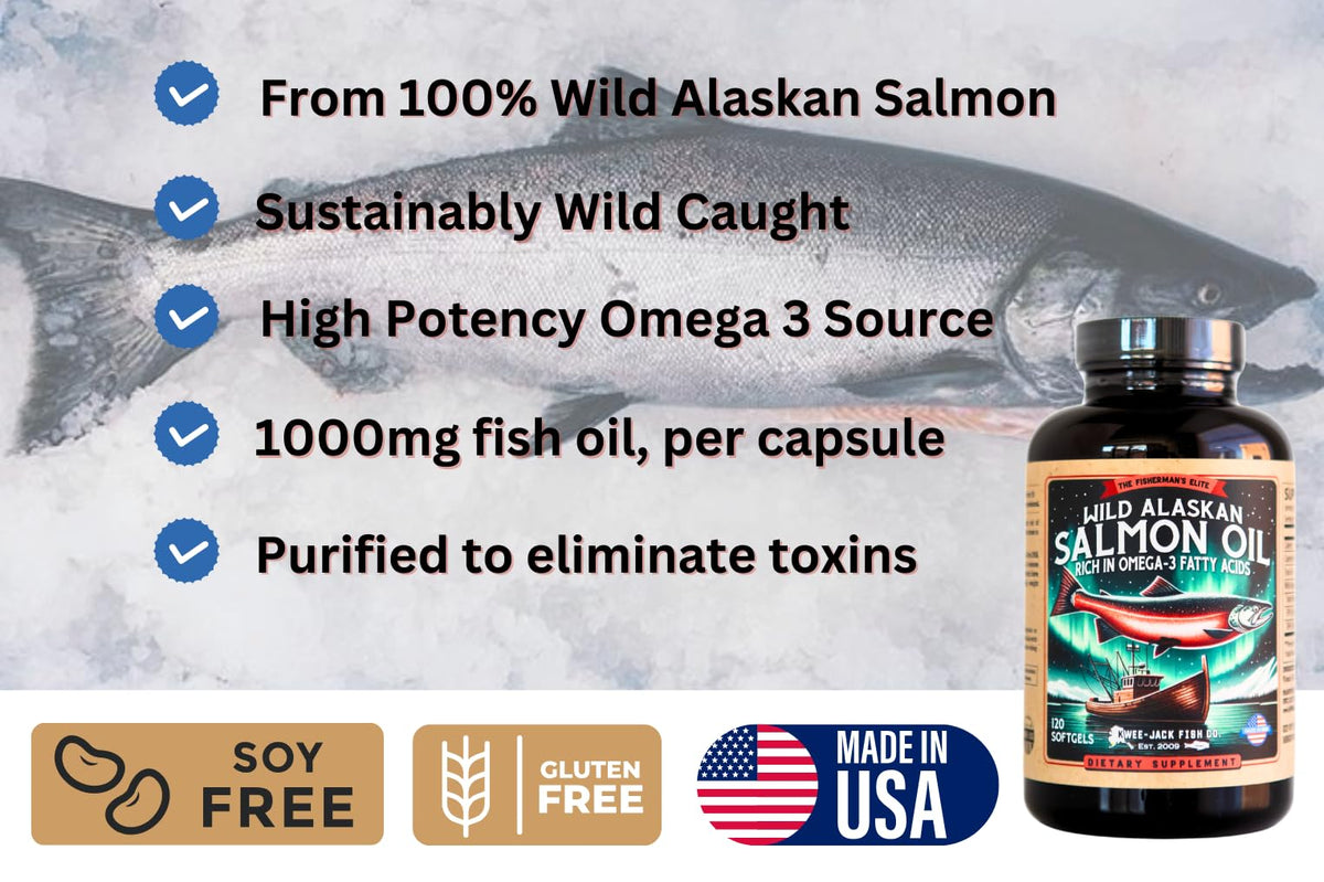 Kwee-Jack Fish Co. Huile de Saumon Sauvage Alaskan, étiquette avec ingrédients