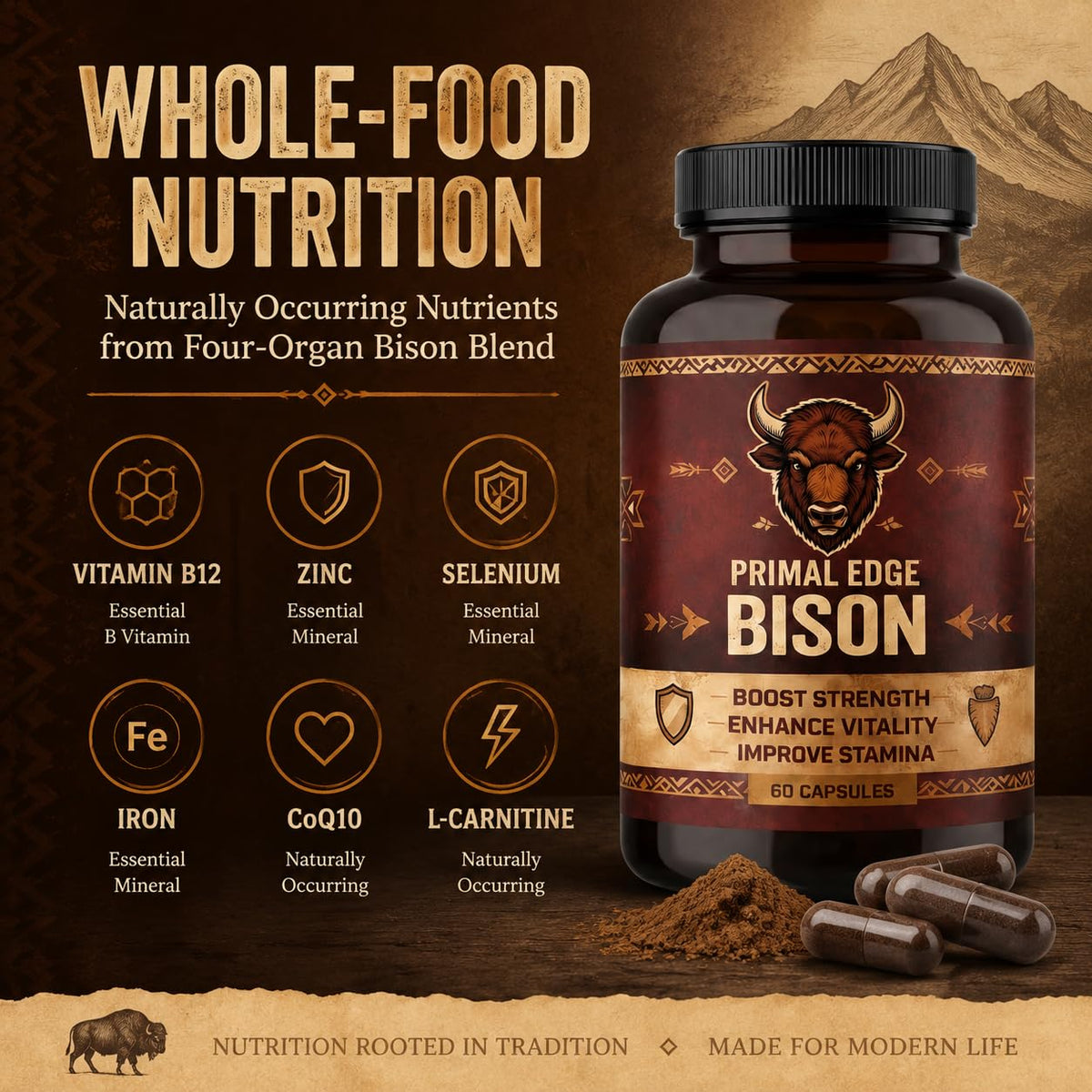 Kymezol Primal Edge Bison capsules avec un verre d'eau