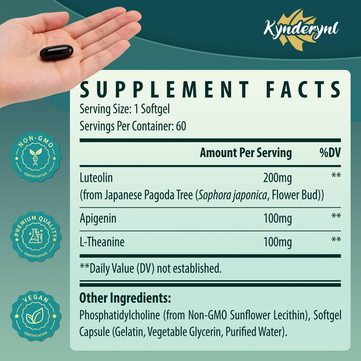 Kynderynl Luteoline 200mg flacon avec nature en arrière-plan
