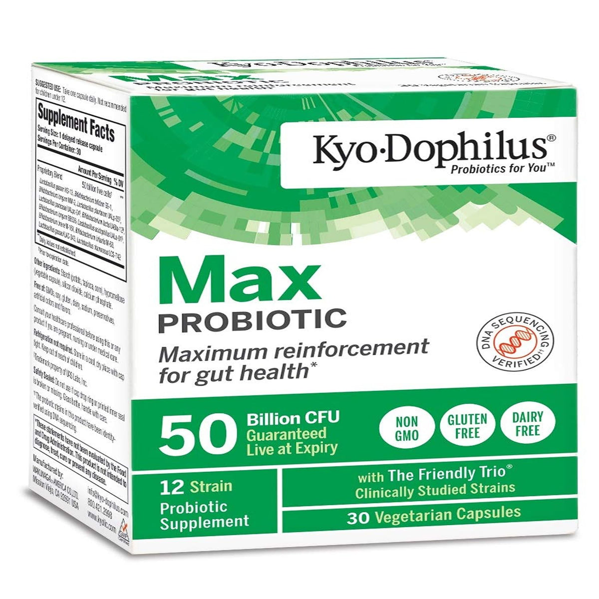 Kyo-Dophilus Probiotic Max 30 capsules devant l'emballage