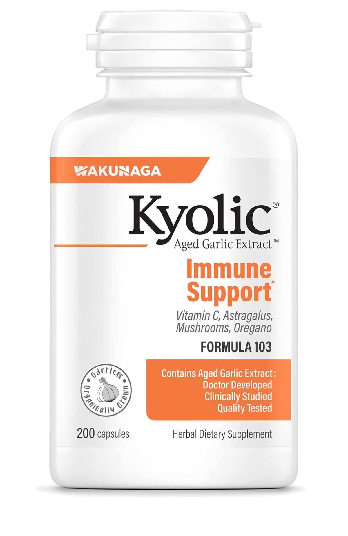 Kyolic Aged Garlic Extract 200 Capsules - vue avant de l'emballage