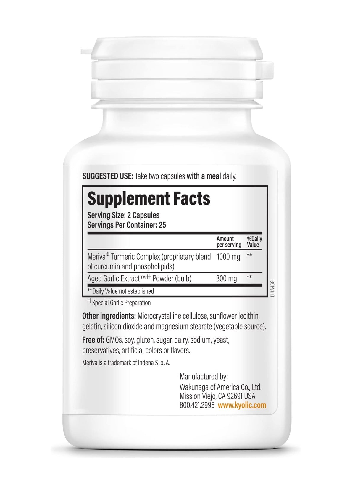 Kyolic Complément Alimentaire 111 50 Capsules arrière avec informations