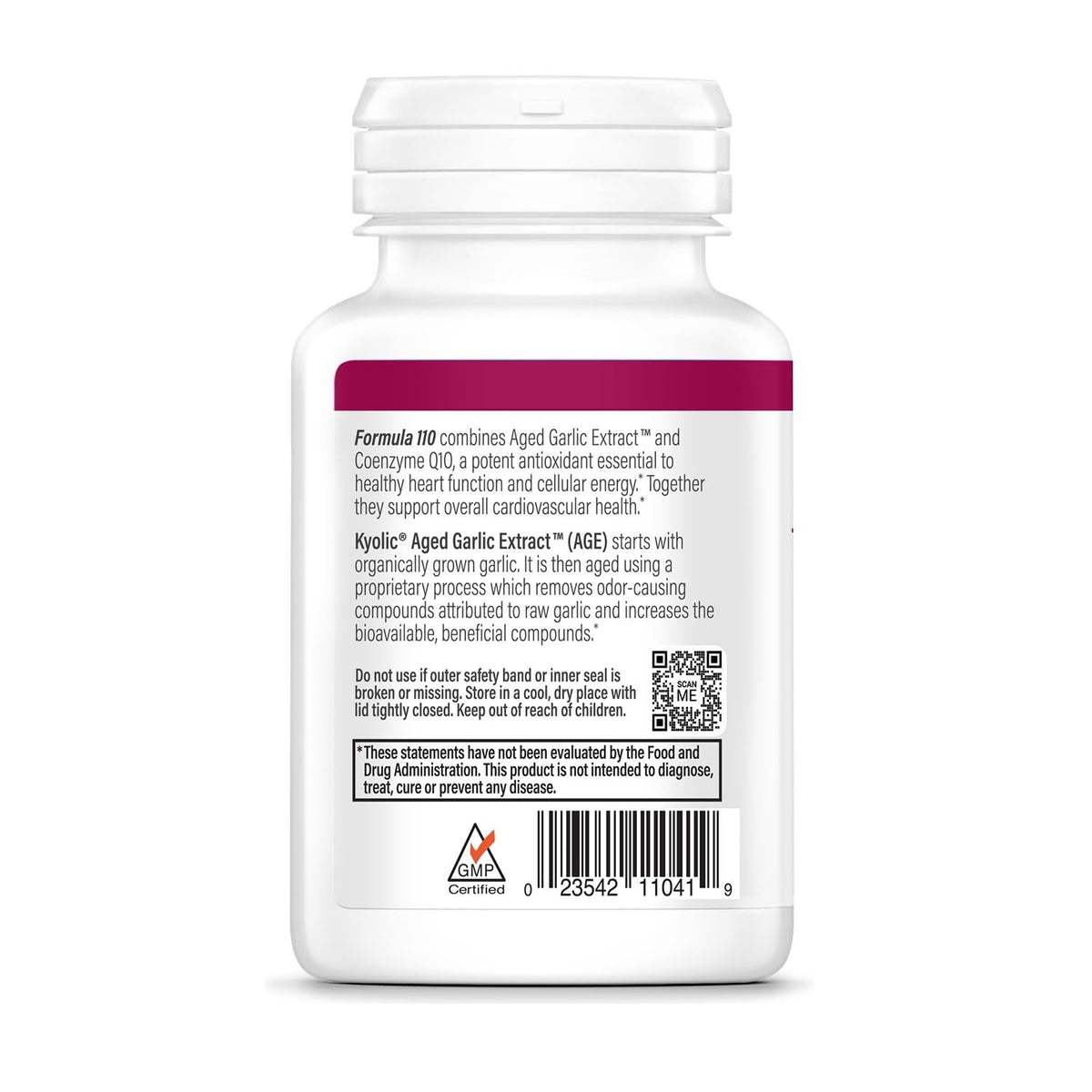 Kyolic CoQ10 Formule 110 étiquette arrière