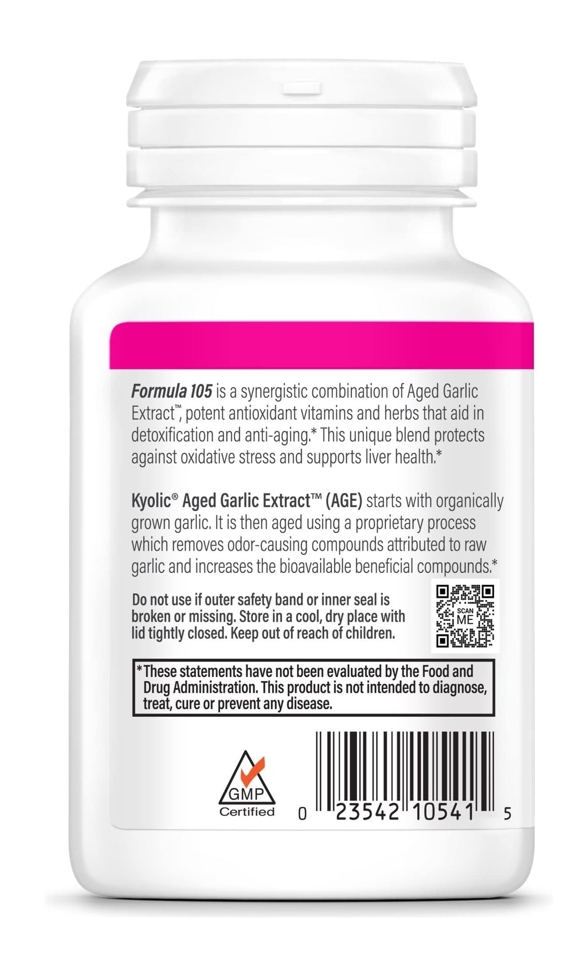 Kyolic Extrait de Ail Vieilli Formule 105 flacon côté