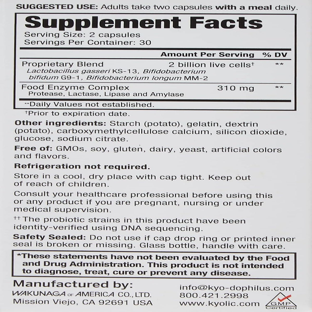 Kyolic Kyo-Dophilus Enzymes+ Probiotique 60 capsules emballage