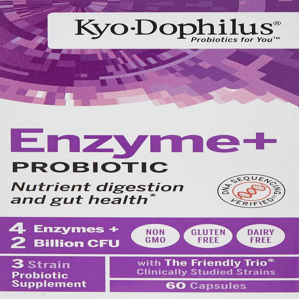 Kyolic Kyo-Dophilus Enzymes+ Probiotique 60 capsules vue de face