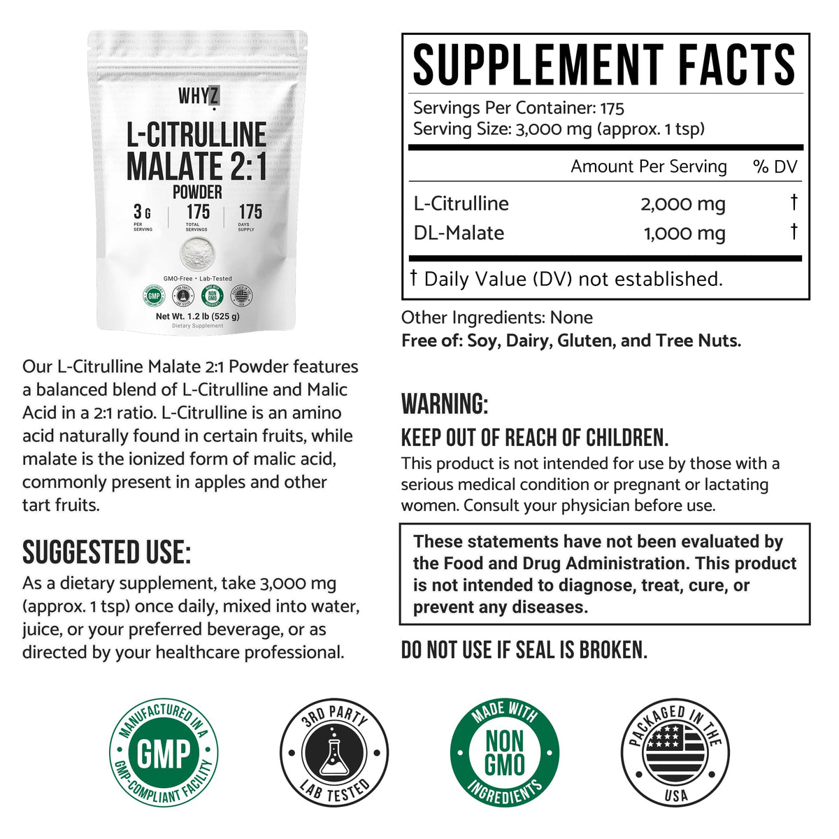L-Citrulline Malate WHYZ 540g avec dosette pour mesure