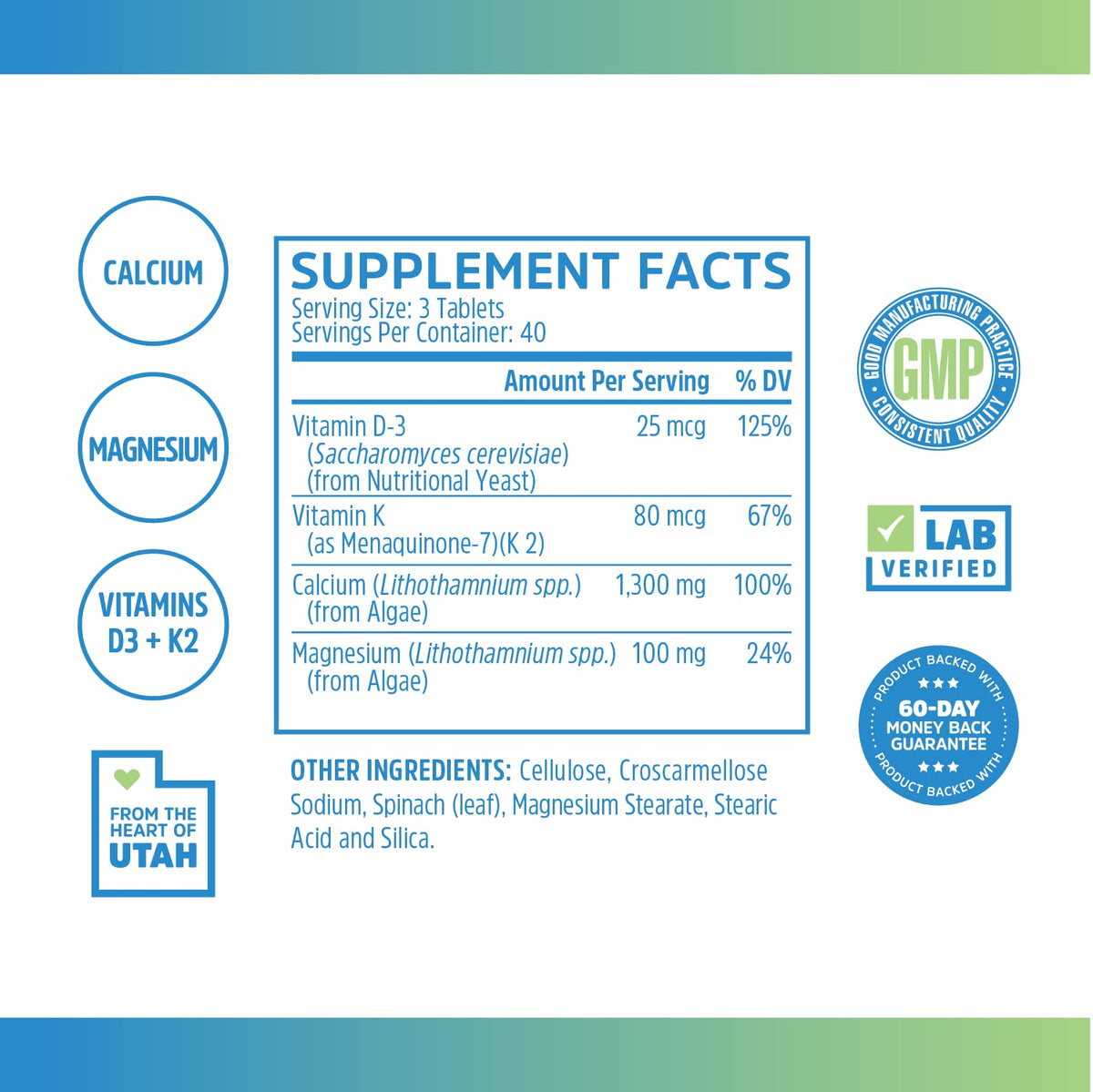 L'étiquette de ZHOU Calcium Greens avec informations nutritionnelles