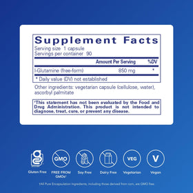 L-Glutamine 850 mg Pure Encapsulations étiquette arrière