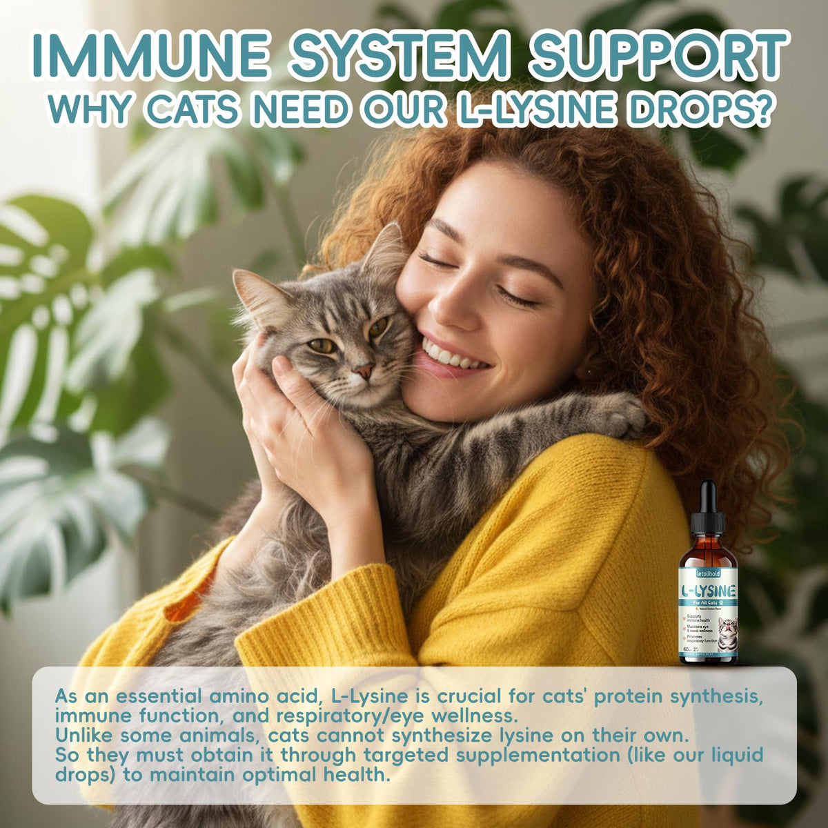 L-Lysine Liquide pour Chats 60ml avec gouttes visibles