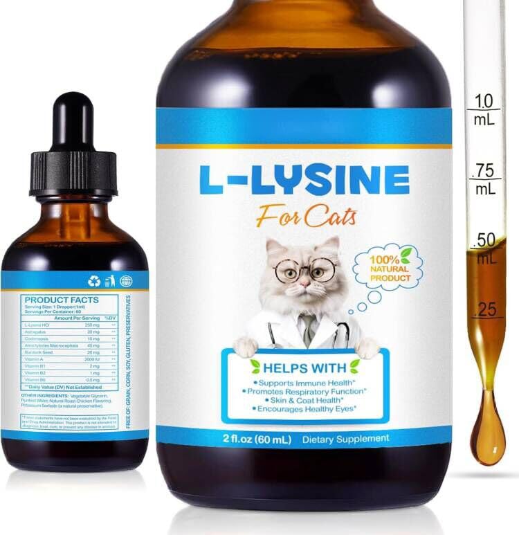 L-Lysine pour Chats 60ml en flacon avec étiquette