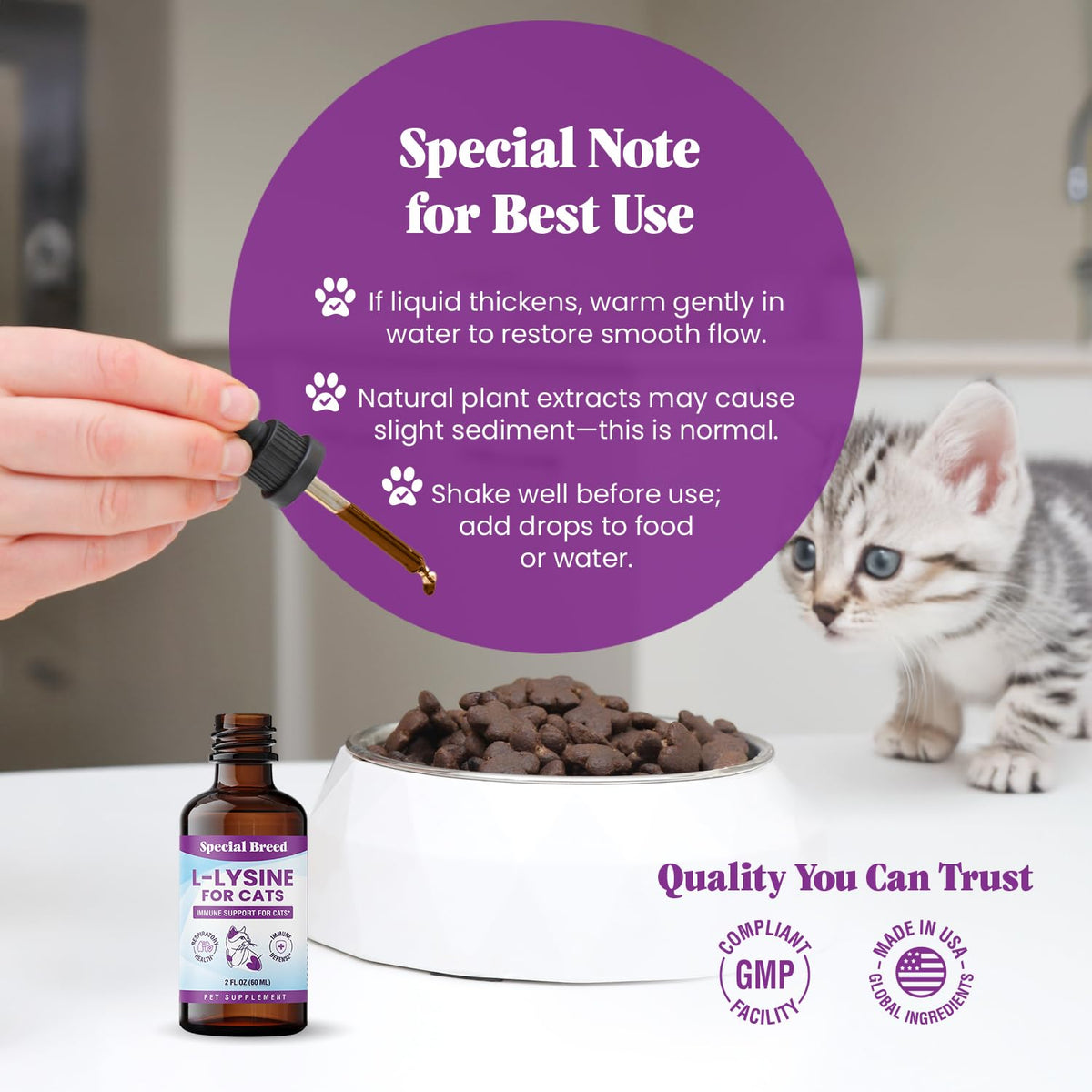 L-Lysine pour chats Special Breed en format liquide avec goutte