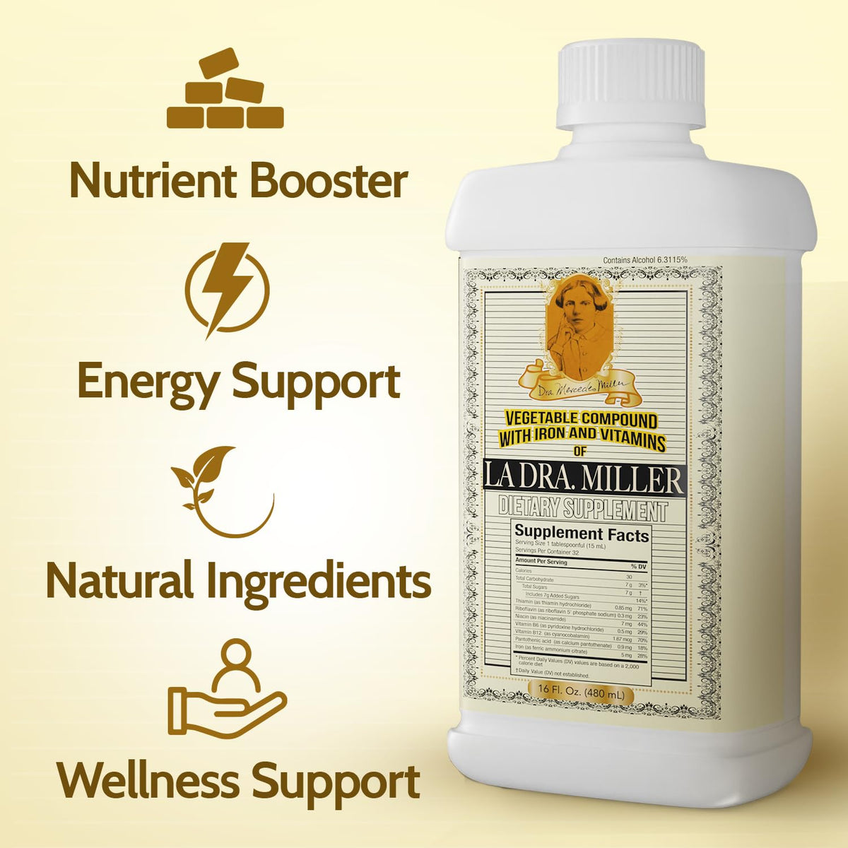 LA DRA. MILLER Complément Alimentaire Végétal 16 fl oz - étiquette avec informations nutritionnelles