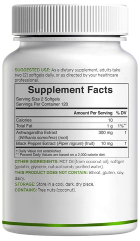 Label de qualité non-OGM sur la bouteille d'ashwagandha