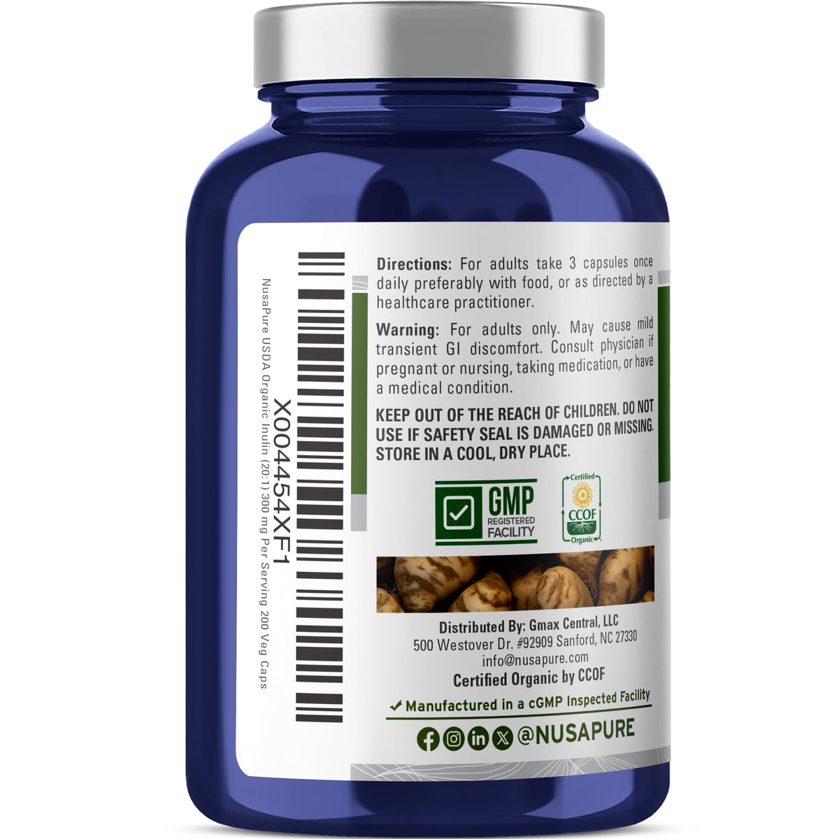 Label du flacon d'Inuline NusaPure avec spécifications