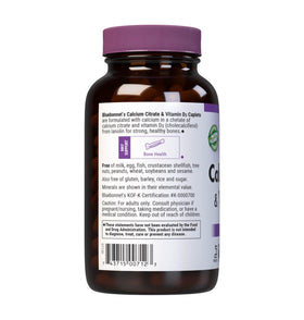 Label du flacon de Calcium Citrate BlueBonnet montrant les ingrédients