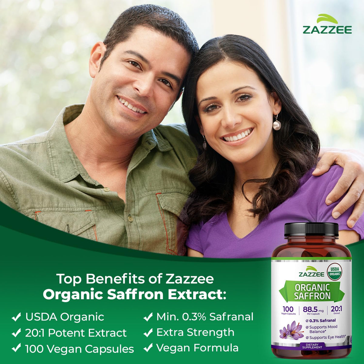 Label du flacon Zazzee Extrait de Safran Bio certifié USDA