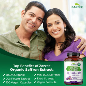 Label du flacon Zazzee Extrait de Safran Bio certifié USDA