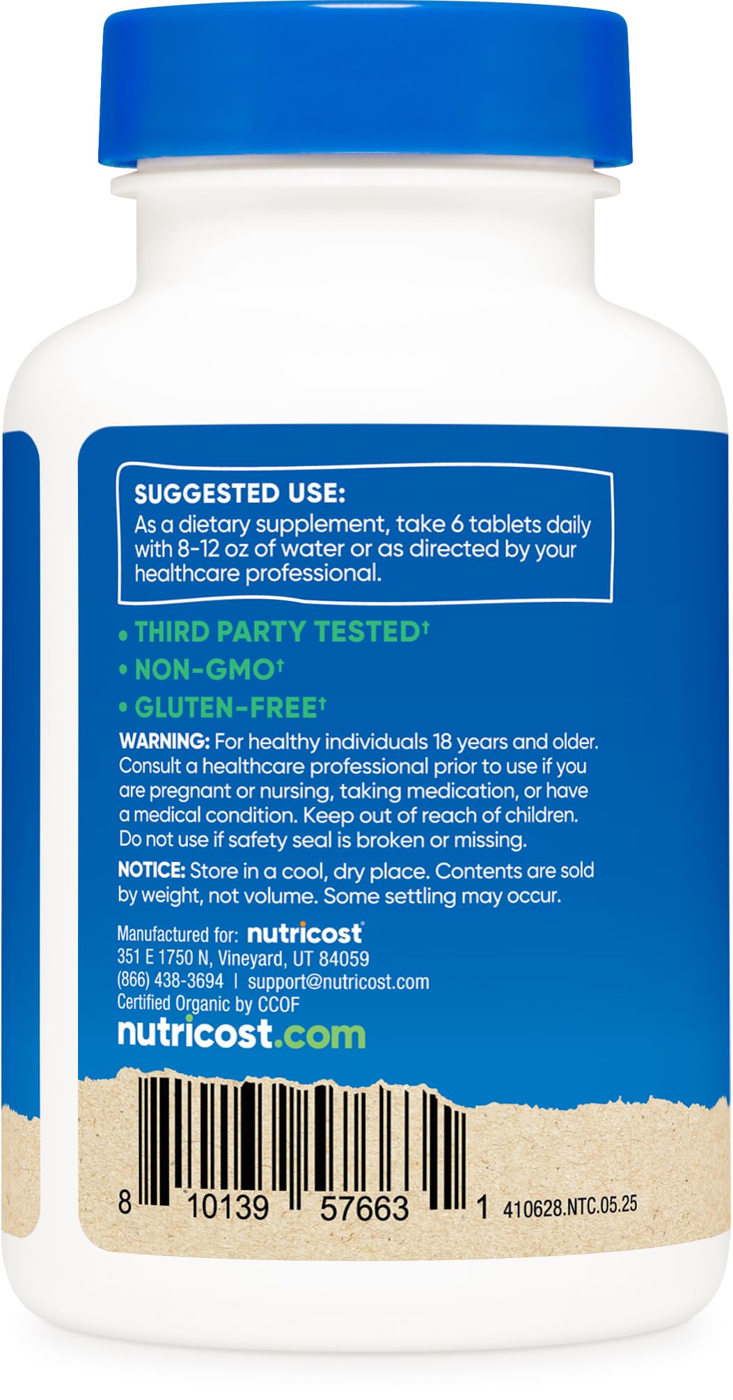 Label nutritionnel de Nutricost Spiruline et Chlorelle