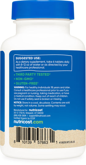 Label nutritionnel de Nutricost Spiruline et Chlorelle