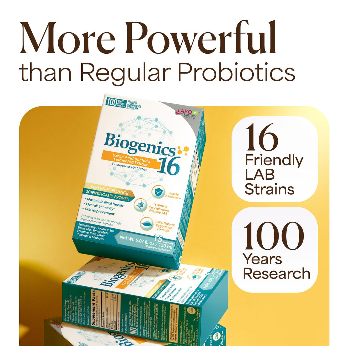 LABO Nutrition Biogenics 16 sachets de 10ml, ingrédients sur l'emballage