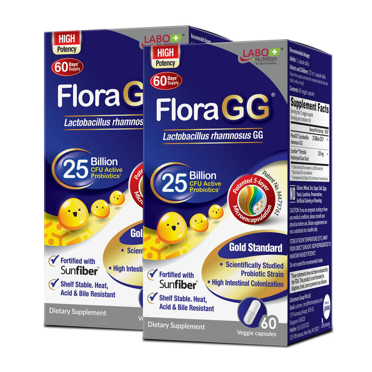 LABO Nutrition FloraGG 25 milliards CFU probiotic capsules front view